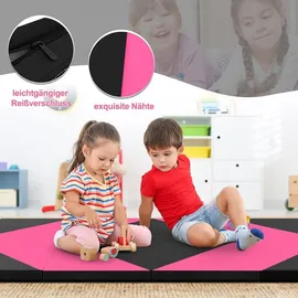 Costway Weichbodenmatte klappbar, Gymnastikmatte Yogamatte Turnmatte Klappmatte Fitnessmatte, 240 x 120 x 5 cm - Schwarz/Rosa