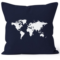 Autiga Dekokissen bedruckter Kissenbezug 40×40 Weltkarte World Map Kissen-Hülle Baumwolle Autiga® blau