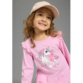 Kidsworld Jerseykleid "Süßes Shirtkleide mit Einhorn-Druck", Mädchen, Gr. 92/98, N-Gr, rosa (pink), Single Jersey, Obermaterial: 100% Baumwolle, bedruckt, ausgestellt, Rundhals, mit Gummizug, Kleider Jerseykleid, für Mädchen, aus Single Jersey aus Baumwolle