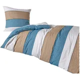 Traumschlaf Feinflanell Gestreift Blau 200 x 220 cm + 2 x 80 x 80 cm