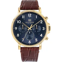 Multifunktionsuhr TOMMY HILFIGER "DANIEL", braun, Armbanduhren, Herren, Quarzuhr, Armbanduhr, Herrenuhr, Datum, Lederarmband