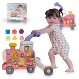 Malplay Lauflernhilfe Kinderwagen Zug 3in1 Spielzeug ab Geburt Rosa Gehfrei