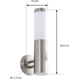 LINDBY Außenwandleuchte Edelstahl 36,5 cm inkl. Bewegungsmelder grau
