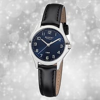 Armbanduhr Quarz Leder schwarz 2112417 Damen Uhr Regent Lederarmband UR2112417