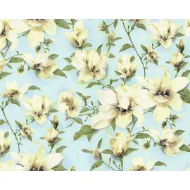 EDEM 9080-29 Blumen Tapete Floral Schimmernd Blau Grün Weiß 10,65 m2