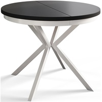 Runder Esszimmertisch BERG, ausziehbarer Tisch Durchmesser: 120 cm/200 cm, Wohnzimmertisch Farbe: Schwarz, mit Metallbeinen in Farbe Weiß