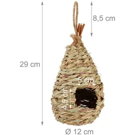 Relaxdays Vogelnest, zum Aufhängen, Deko Balkon, Terrasse, Garten, geflochten, Vogelhaus Stroh, HxD 29 x 12 cm, Natur