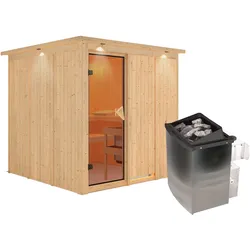 Karibu Sauna Rodin-9kWOfen int.Steuerung-Inkl.Dachkranz
