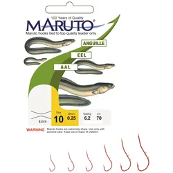Maruto Aalhaken rot gebunden, Angelhaken mit Vorfachlänge 70 cm