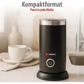 Alpina Milchaufschäumer Elektrisch – 230 V/450 W – 3-in-1-Milchaufschäumer – 300 ml – Kalt- und Heißmilchaufschäumer – Milchschäumer Elektrisch und Milchkocher bis 65 °C – Antibackschicht – Schwarz