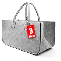 BigDean 3 Stück Filztasche groß in Hellgrau für Kaminholz