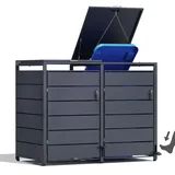 Mülltonnenbox PedBox Fußpedale | Mülltonnen bis 240 Liter | Aluminiumrahmen verzinkte Stahlbleche Anthrazit | Mülltonnenbox Metall verzinkt Deckel und Tor abschließbar (2 x bis 240 Liter)