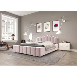 moeblo Polsterbett Bett 03 – Doppelbett mit Kopfstütze, Rahmenbettgestell, Bettkasten, Lattenrost und gepolstertem Kopfteil, Double - 140x200 - ... - Hellrosa