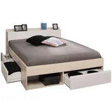 parisot möbel Parisot Meuble Bett, Eiche, Weiß, Nachbildung,Esche, 2 Fächer, 3 Schubladen, Rechteckig, 140x200 cm, Schlafzimmer, Betten