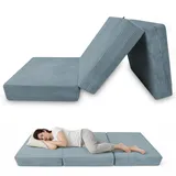 POKAR Klappmatratze 80x195x15 cm aus Cord | 3-teilige Faltmatratze als Gästebett | Faltbare Matratze für Gäste und Camping | Extra Dicke Schaumstoffmatratze | Oeko-TEX | Made in EU | Blau