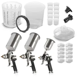 STAHLWERK Druckluft-Lackierpistolen-Set 3 x HVLP mit 25 Mischbechern 650 ml