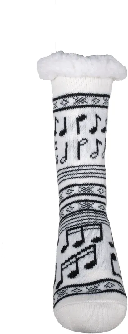 Hüttensocken Musiknoten Motiv BE522 mit ABS Sohle, Extra Warm, Thermal Socks, Größe 36-41 (Weiß)