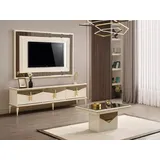 aea Wohnwand RTV Lowboard 43 cm X 61 cm Beige/Gold Holz/MDF/Spanplatte