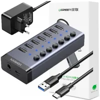 Ugreen Multifunktions HUB 7in1 USB - 7x USB 3.0 PD DC 12V PowerDelivery Ladegerät grau