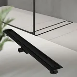 luxebath Duschrinne 90 cm 2in1, befliesbar, extra flach, Edelstahl, Schwarz,