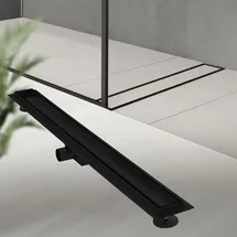 luxebath Duschrinne 90 cm 2in1, befliesbar, extra flach, Edelstahl, Schwarz,