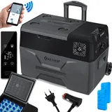 Kesser KESSER® Kompressor Kühlbox elektrisch Gefrierbox, Mit APP-Steuerung USB-Anschluss 12/24 V 230V, +Teleskopstange, Kühlakkus Räder Kühlschrank Kühlung bis -20 °C für Auto, Lkw, Boot, Reisemobil, Camping