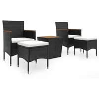 vidaXL 5-tlg Garten-Bistro-Set Poly Rattan Massivholz Akazie Schwarz Modell 2