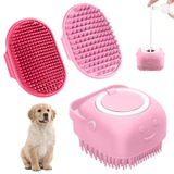 Shampoo Bürste Bubble Brush, Haustier Silikon Badebürste, 3 Stück Badebürste Hunde, Hundeshampoo Bürste, Weiche Silikon Badebürste für Hunde und Katzen, Nachfüllbares Duschgel(Rosa)