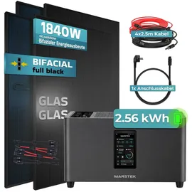 sunniva Balkonkraftwerk Full Black Bifazial 1840 W inkl. 2,56 kWh Speicher + 4 x 460 W N-Typ Glas-Glas Bifacial Module