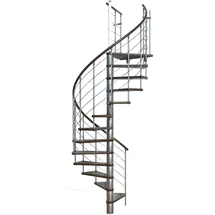 Minka Spindeltreppe Venezia Buche Walnuss lackiert mit Handlauf und UK in silber Ø140cm bis 309 cm Raumhöhe Ø silberfarben