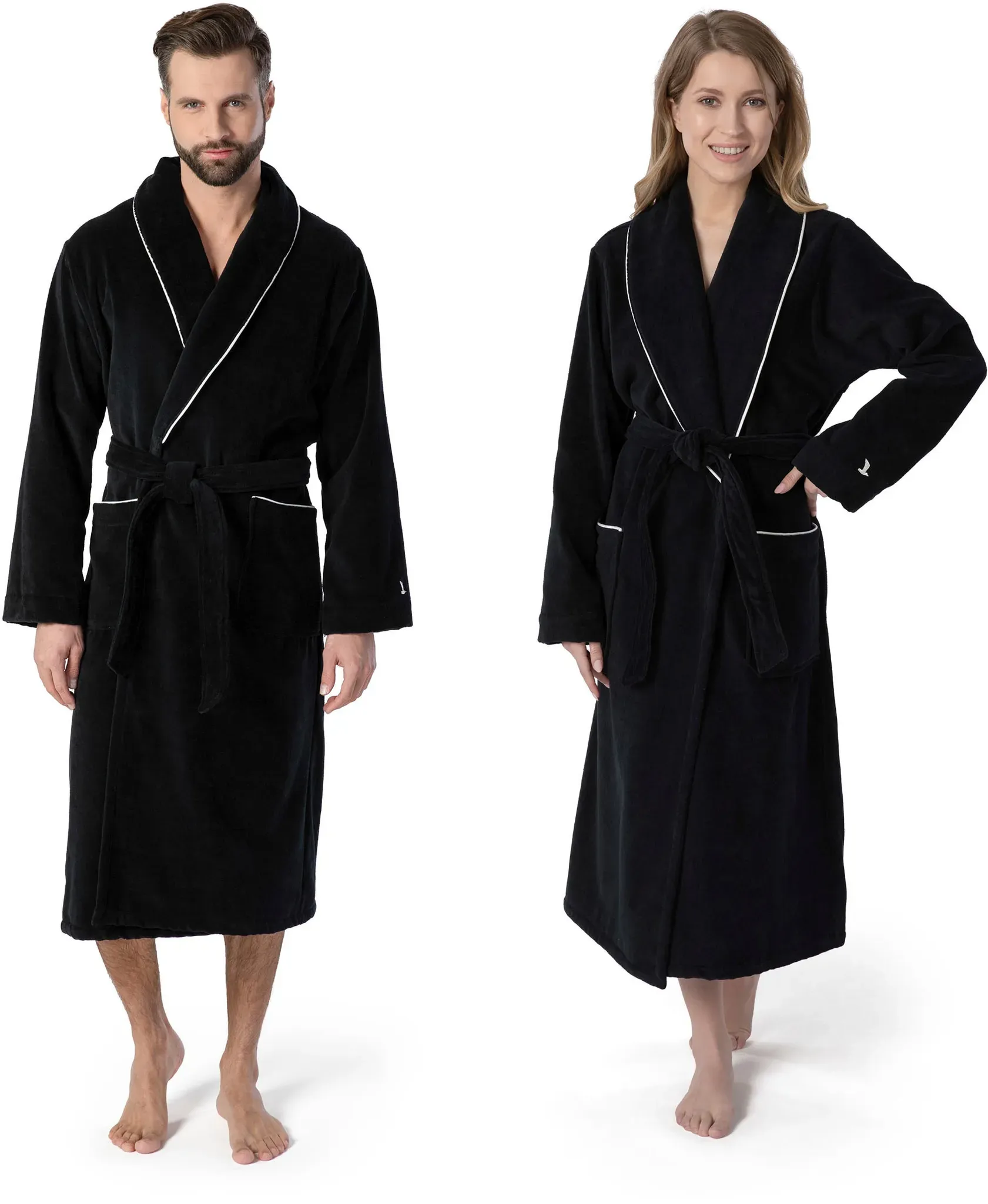 Unisex-Bademantel MÖVE "Schalkragen Velours" Gr. XXL, schwarz, L:125cm in Gr. XXL, Velours, Hausmäntel, edel gestalteter Saum