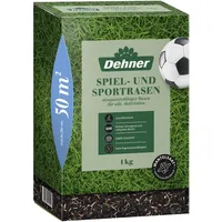 Dehner Saatgut Spielrasen/Sportrasen, hochwertige Rasensamen für strapazierfähigen/dichten Rasen, schnell keimend/pflegeleicht, ideal für Familiengärten & Spielflächen, 1 kg für ca. 50 m2