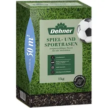 Dehner Saatgut Spielrasen/Sportrasen, hochwertige Rasensamen für strapazierfähigen/dichten Rasen, schnell keimend/pflegeleicht, ideal für Familiengärten & Spielflächen, 1 kg für ca. 50 m2