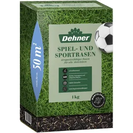 Dehner Saatgut Spielrasen/Sportrasen, hochwertige Rasensamen für strapazierfähigen/dichten Rasen, schnell keimend/pflegeleicht, ideal für Familiengärten & Spielflächen, 1 kg für ca. 50 m2
