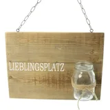 Dekoleidenschaft Schild "Lieblingsplatz" aus recyceltem Holz mit Glasvase, Wanddeko mit Schriftzug, Wandschmuck, Wandbild