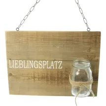 Dekoleidenschaft Schild "Lieblingsplatz" aus recyceltem Holz mit Glasvase, Wanddeko mit Schriftzug, Wandschmuck, Wandbild