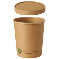 500 Bio Suppenbecher + Deckel To Go, Pappe `pure` rund 940 ml braun `100% Fair`