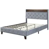 IDEASY Polsterbett Doppelbett, Queen-Size-Bett, 140 x 200 cm, (Stauraum am Kopfteil, mit USB-Anschluss, hautfreundlicher Samt), grau/beige, keine Boxspringbetten erforderlich grau