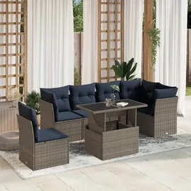 vidaXL Gartensofa-Set mit Kissen, grau, Polyrattan