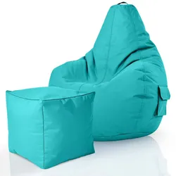 Green Bean© 2er Set Sitzsack + Hocker "Cozy+Cube" - fertig befüllt - Bean Bag Bodenkissen Lounge Sitzhocker Gamingstuhl Pouf - Türkis