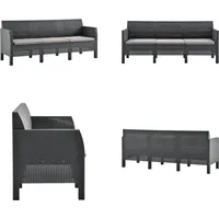 vidaXL 3 Sitzer Gartensofa mit Kissen Anthrazit PP Rattan - Gartensofa - Gartensofas - Lounge - Loungen - Grau