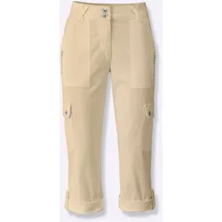 Cargohose HEINE, Damen, Gr. 42, Normalgrößen, beige, 98% Baumwolle, 2% Elasthan, unifarben, 7/8-Länge, Hosen