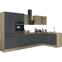 kochstation Winkelküche L-Form 340 x 175 cm schwarz