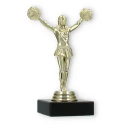 Pokal Kunststofffigur Cheerleader Tanz gold auf schwarzem Marmorsockel 15,3cm