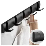 PRIISF Garderobenhaken Hakenleiste Garderobenhaken Wandhaken Kleiderhake Wandgarderobe Metall (Edelstahl Garderobe Haken Klappbar Aufhänger, Garderobenleiste Klapphaken Wandhaken), Kleiderhaken Wand Garderobenleiste Hakenleiste 5 Haken zum ausklappen schwarz