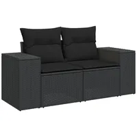 VidaXL Gartensofa mit Kissen 2-Sitzer Schwarz Poly Rattan