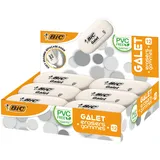 BIC Galet Radierer aus Synthetischem Kautschuk – PVC-Frei, Extrweich & Papierschonend, Ovale Form 58 x 28 x 13 mm, Displaybox, 12 Stück