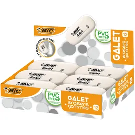BIC Galet Radierer aus Synthetischem Kautschuk – PVC-Frei, Extrweich & Papierschonend, Ovale Form 58 x 28 x 13 mm, Displaybox, 12 Stück