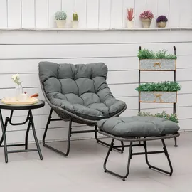 Outsunny Relaxsessel mit Fußhocker Kissen Stahl Grau