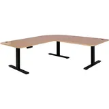 Mendler Eck-Schreibtisch HWC-D40, Computertisch elektrisch höhenverstellbar 178x178cm 84kg MVG hellbraun, schwarz